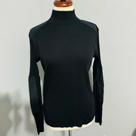 Zara Women Black Combination Turtleneck Long Sleeves Rib Tonal Appliqué Top Sz L - Picture 9 of 17